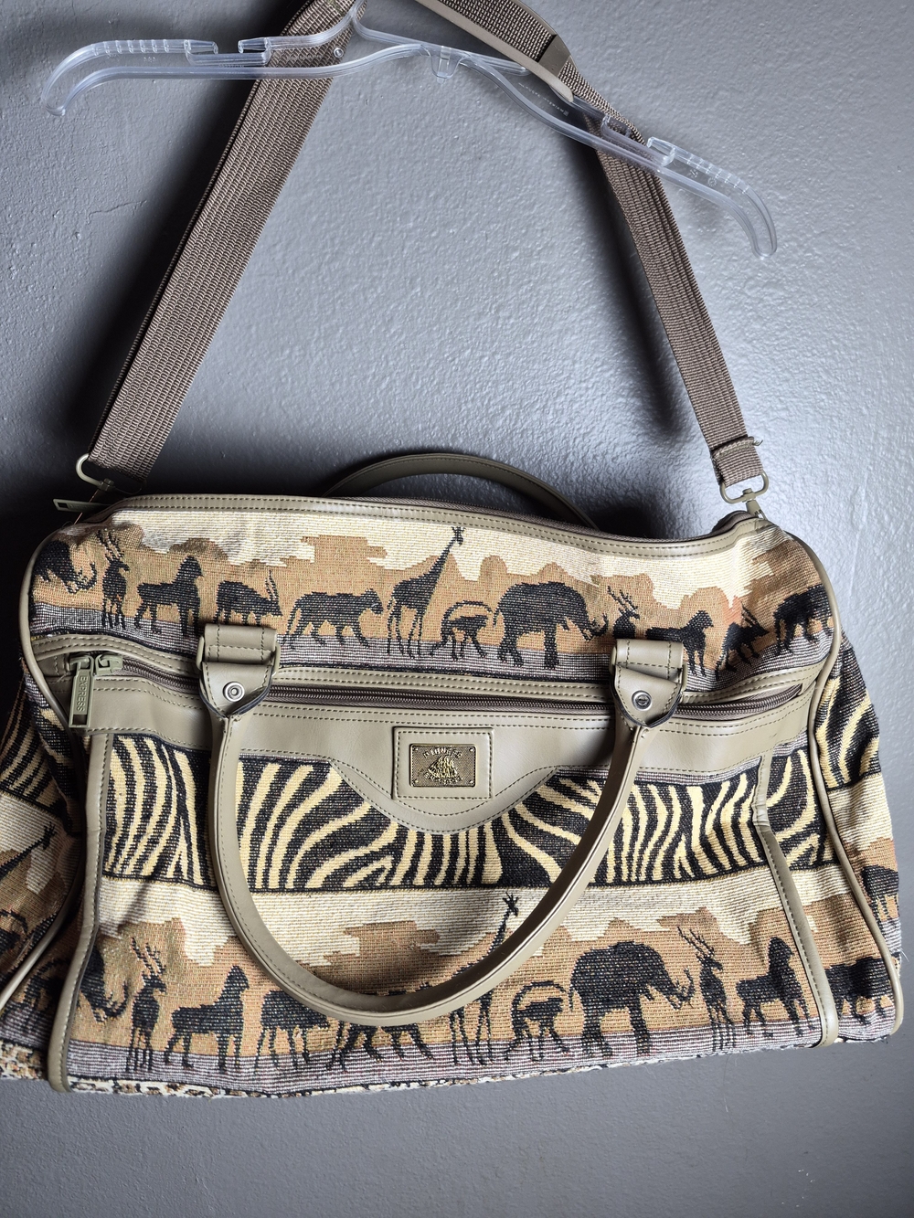 PIONEER Express Zebra Tapestry Weekend Tote in Black & Tan